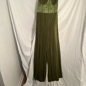 Cider Green Jumpsuit with Lace Bodice and Wide-Leg Design bohemian wear